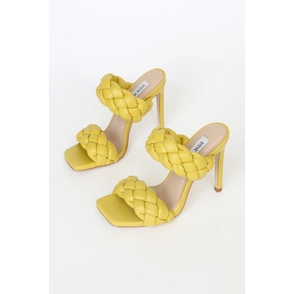 💛NEW Steve‎ Madden Kenley Citron Braided High Heel Sandals Slide-on Yellow 5.5 - Picture 1 of 9
